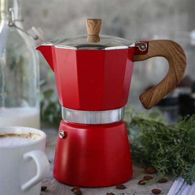 Black Goat 6 Cup Moka Pot Red