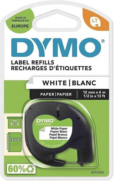 DYMO S0721510 Beyaz LetraTag Kağıt Şerit (12mm x 4mt)