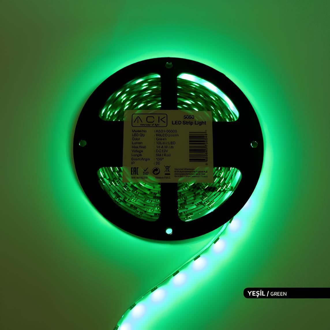 Ack 10 W 3 Çip 60 Led'li Şerit Led Yeşil Işık AS01-00305