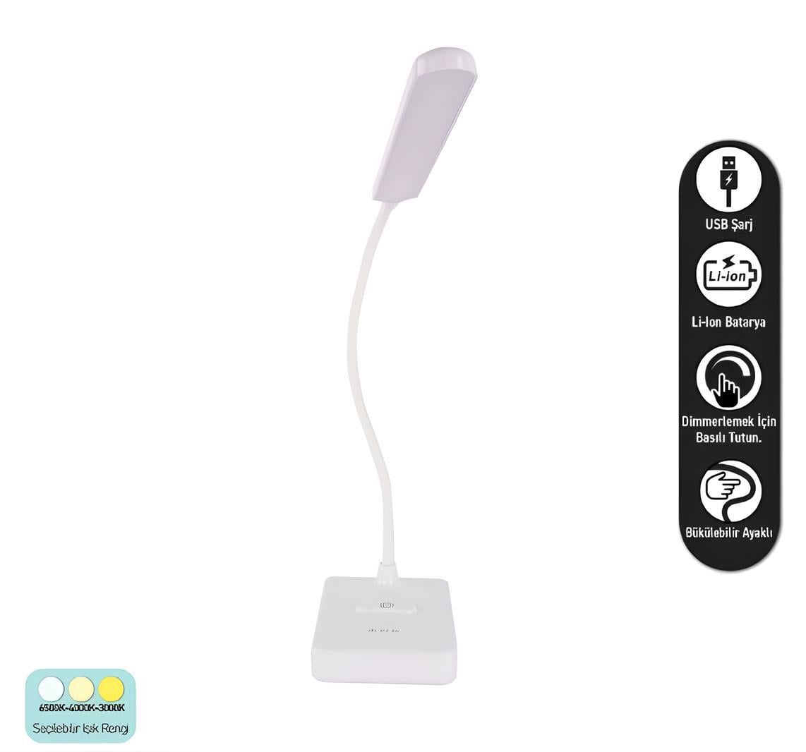 Ack Şarj Edilebilir Led Masa Lambası Beyaz Gövde AF11-10016