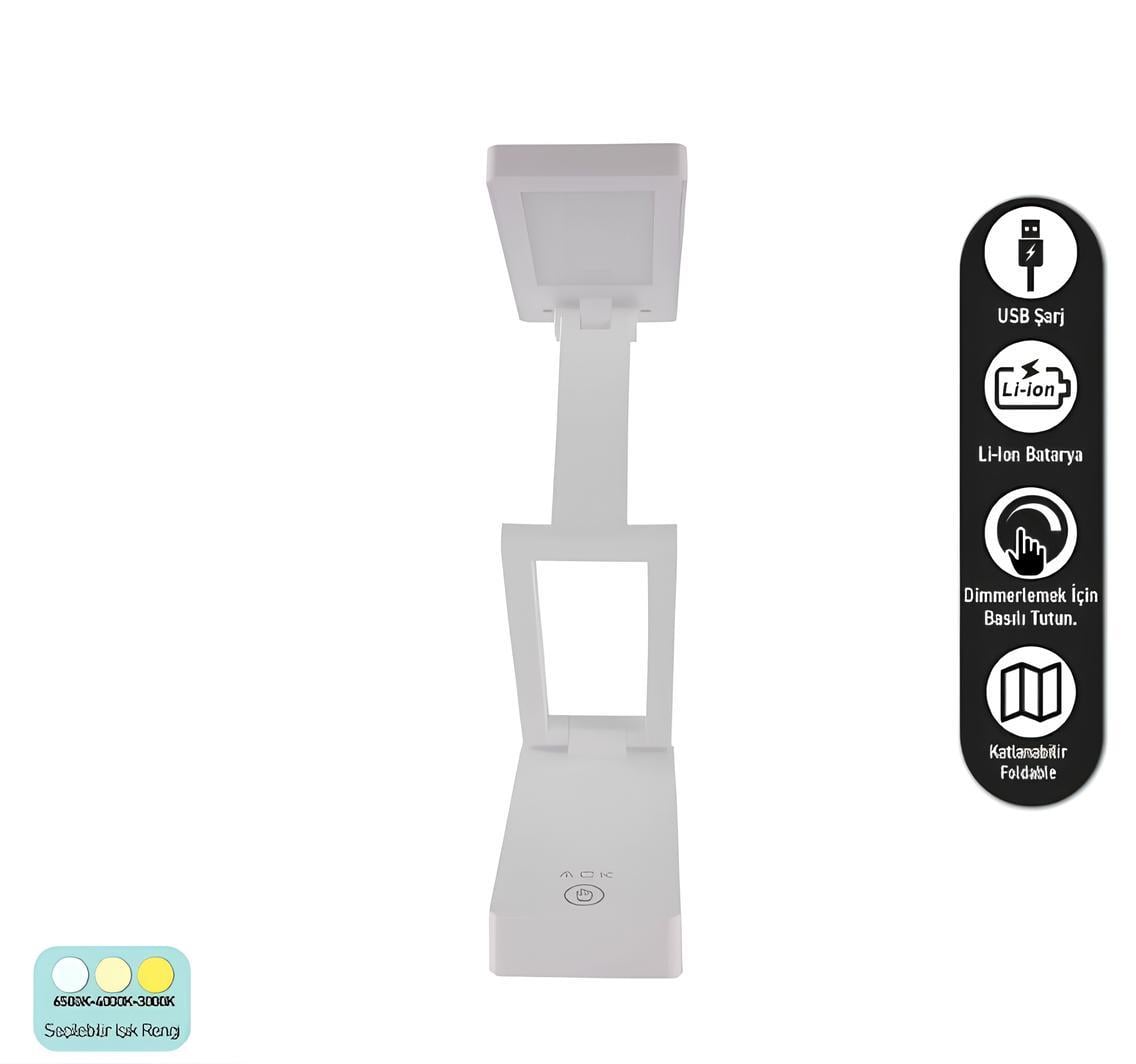 Ack Şarj Edilebilir Led Masa Lambası Beyaz Gövde AF11-10019