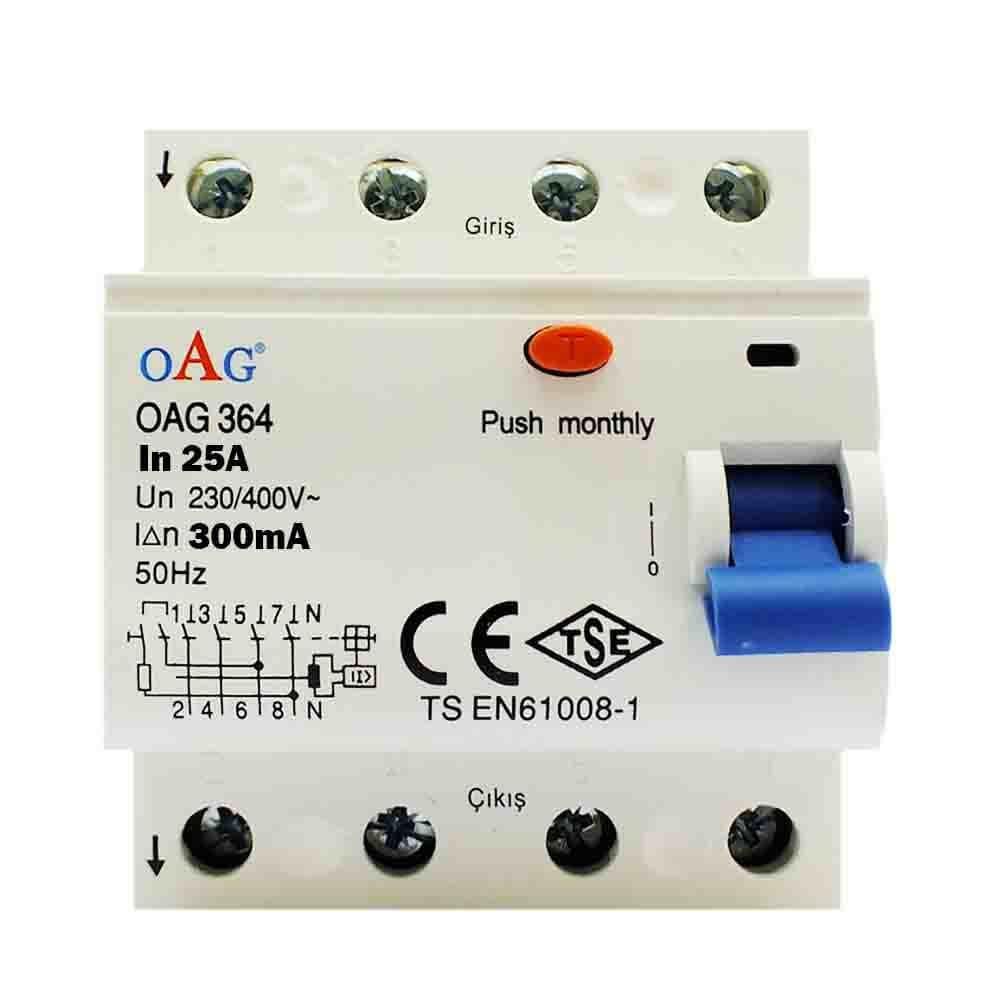 OAG 4X40A 30Ma 4 Kutuplu Kaçak Akım Rölesi OAG-364