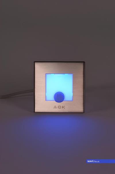 Ack 5 cm Sensörlü Kare Led Merdiven Duvar Armatürü Mavi Işık AH07-00864