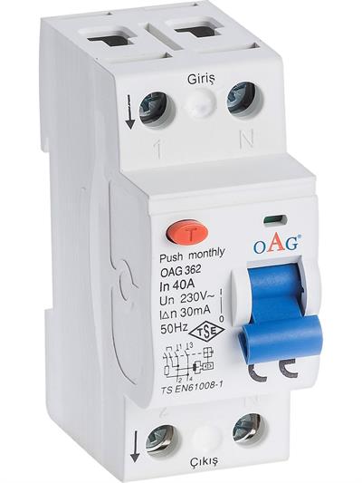 OAG 2x40A 30Ma 2 Kutuplu Kaçak Akım Rölesi OAG-362