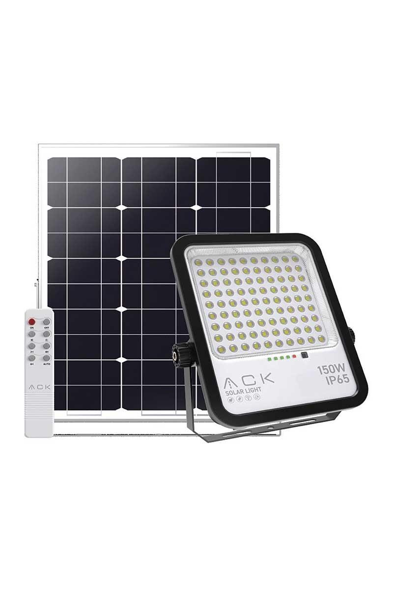 Ack 150 W Kumandalı Solar Led Projektör Siyah Kasa Beyaz Işık AT65-19432