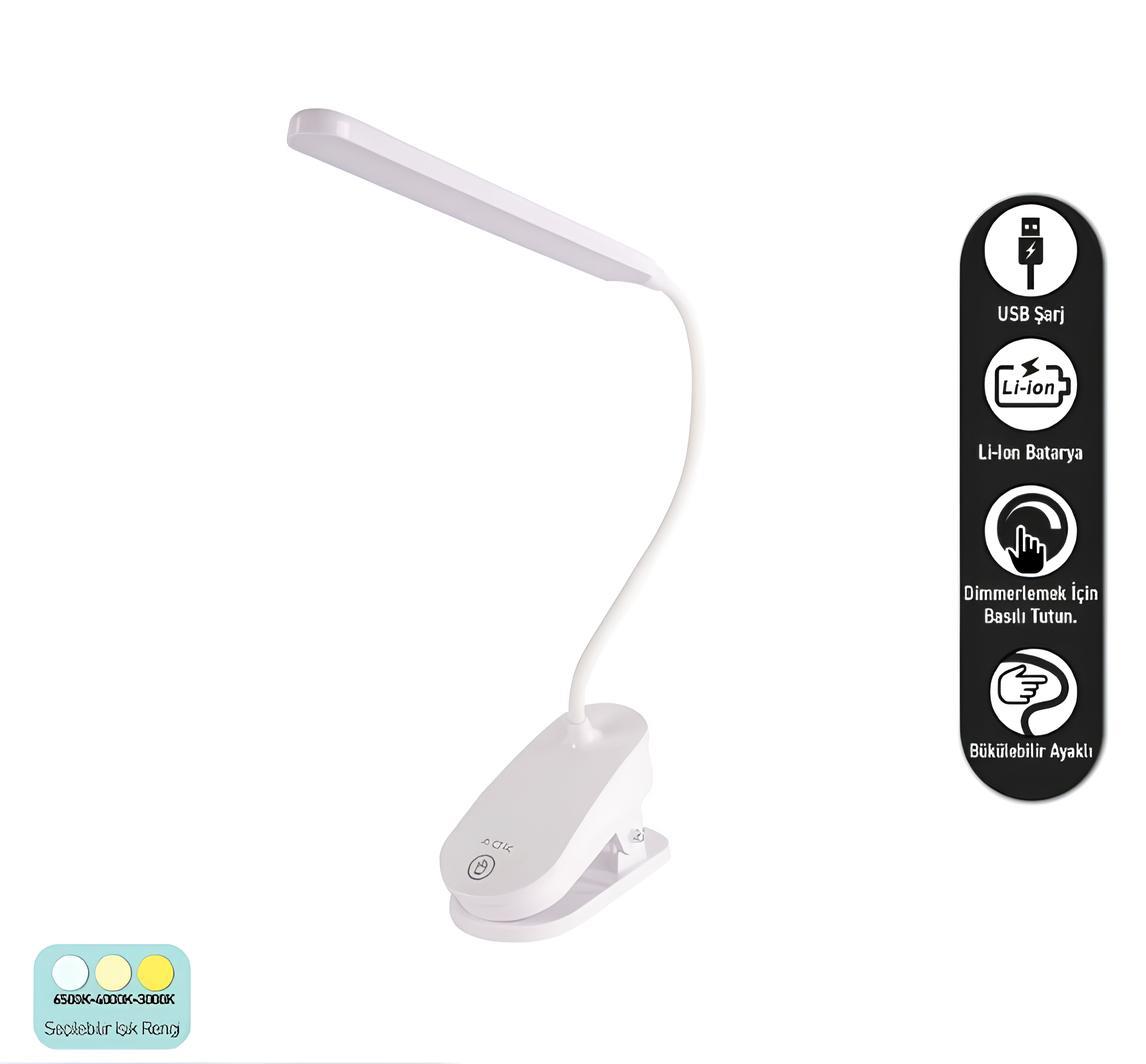 Ack Şarj Edilebilir Led Masa Lambası Beyaz Gövde AF11-10012