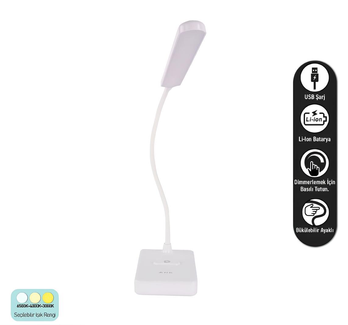 Ack Şarj Edilebilir Led Masa Lambası Beyaz Gövde AF11-10016