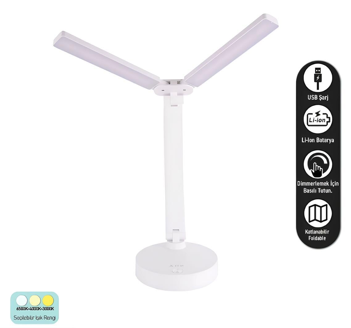 Ack Şarj Edilebilir Led Masa Lambası Beyaz Gövde AF11-10018