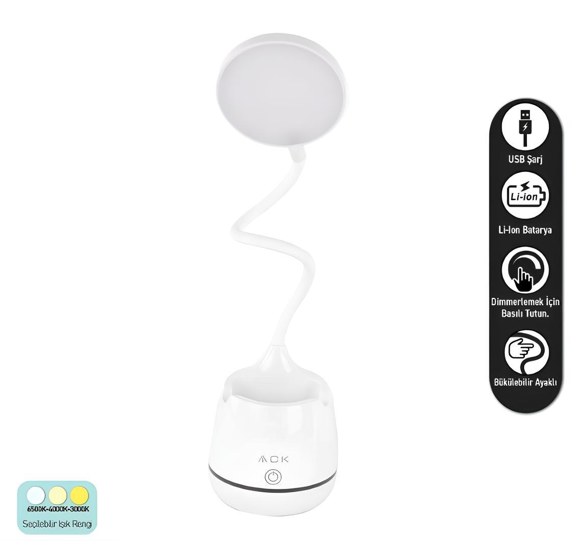 Ack Şarj Edilebilir Led Masa Lambası Beyaz Gövde AF11-10014