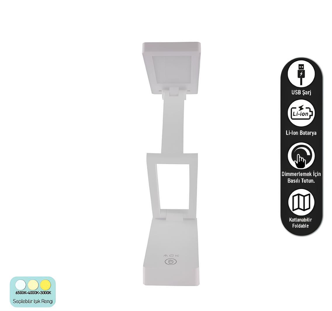 Ack Şarj Edilebilir Led Masa Lambası Beyaz Gövde AF11-10019