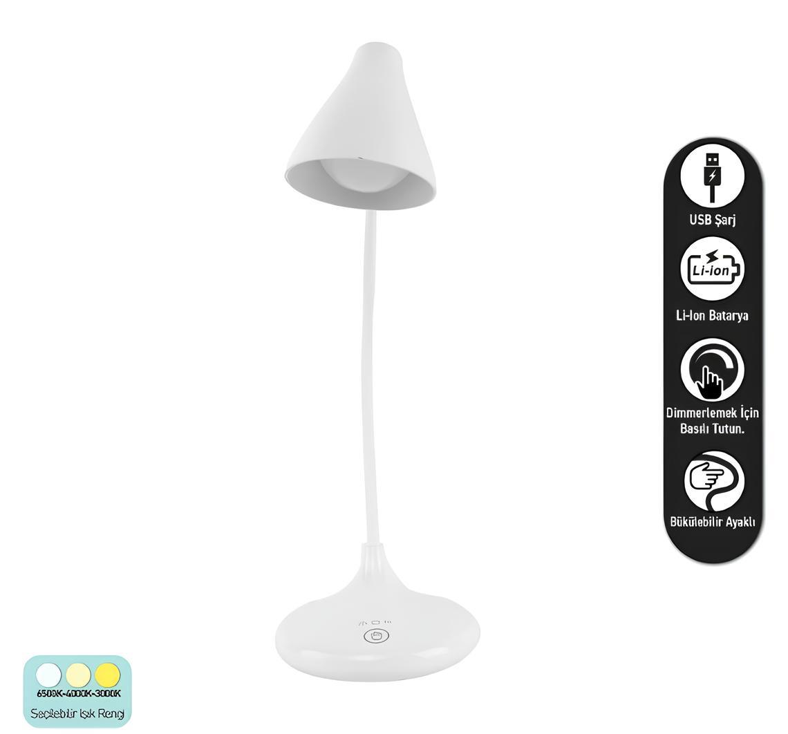 Ack Şarj Edilebilir Led Masa Lambası Beyaz Gövde AF11-10013