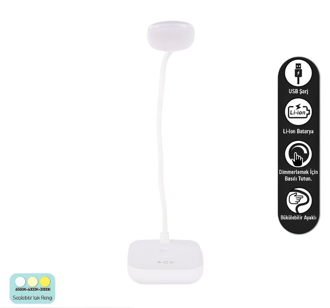 Ack Şarj Edilebilir Led Masa Lambası Beyaz Gövde AF11-10017