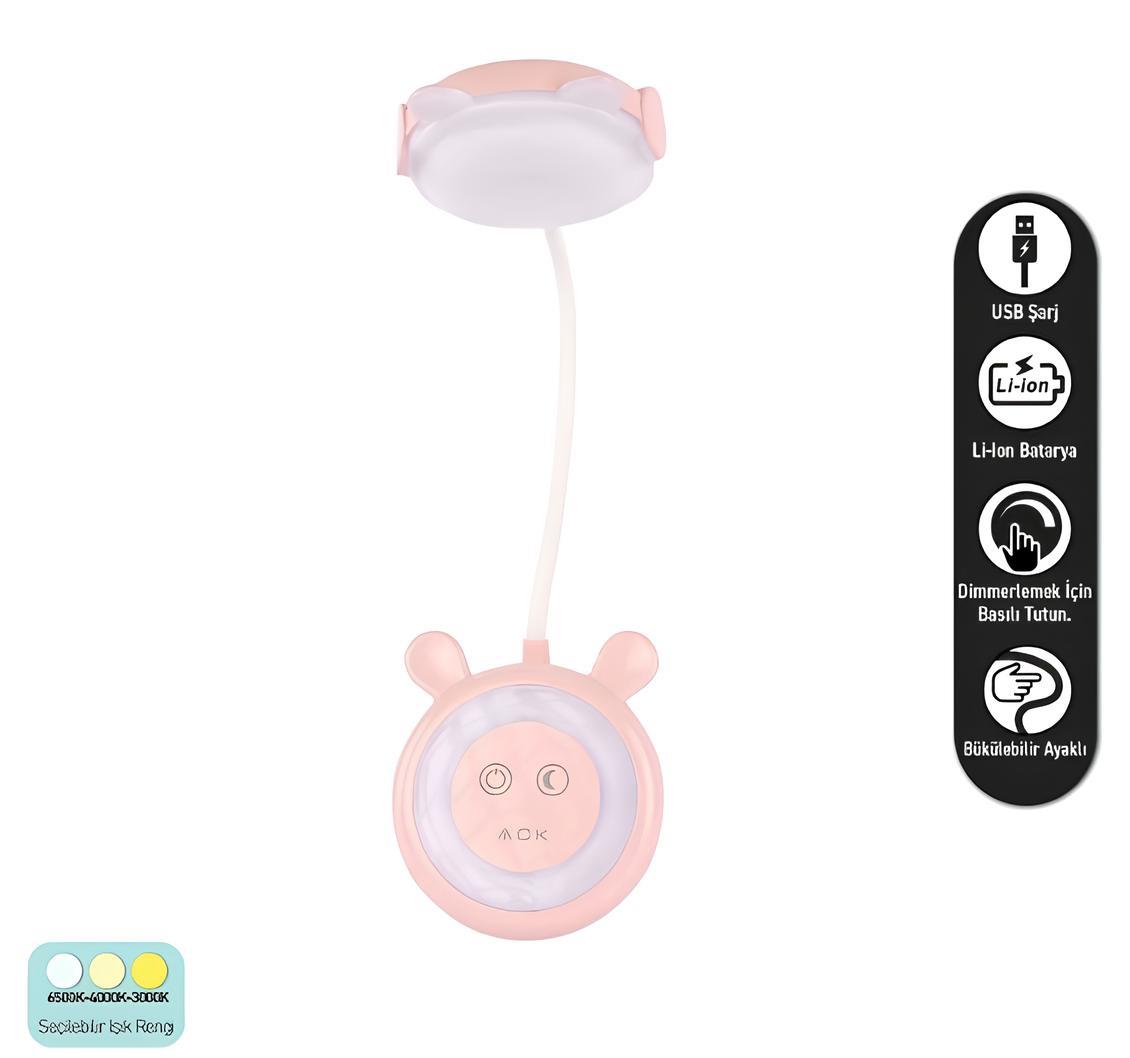 Ack Şarj Edilebilir Led Masa Lambası Pembe Gövde AF11-10011