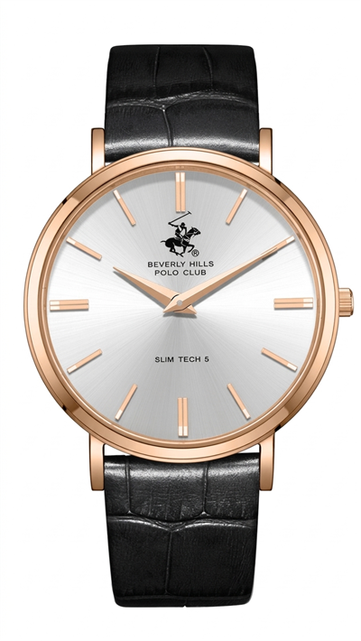 Beverly Hills Polo Club BP3885X.431 Gümüş Kadran Siyah Deri Kordon Rose Gold Erkek Kol Saati