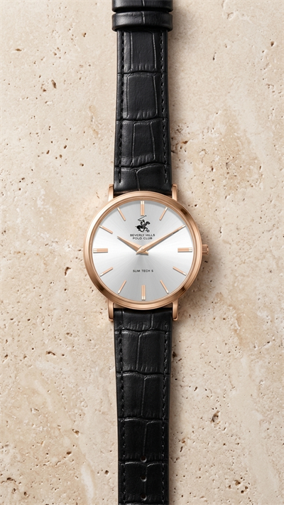 Beverly Hills Polo Club BP3885X.431 Gümüş Kadran Siyah Deri Kordon Rose Gold Erkek Kol Saati