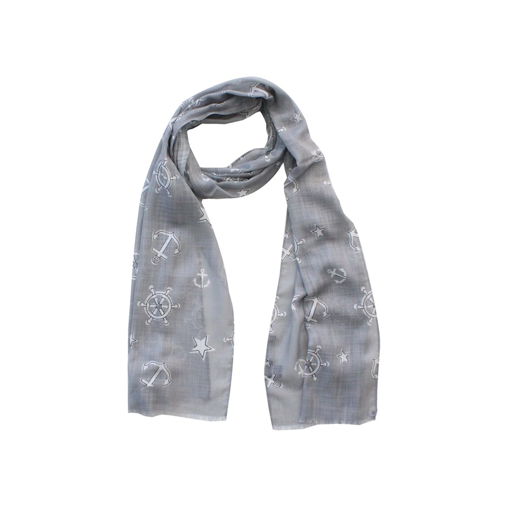 Atkı & ŞalCMC9628Çapa ve Dümen Desenli Yazlık Gri İtalyan Şal