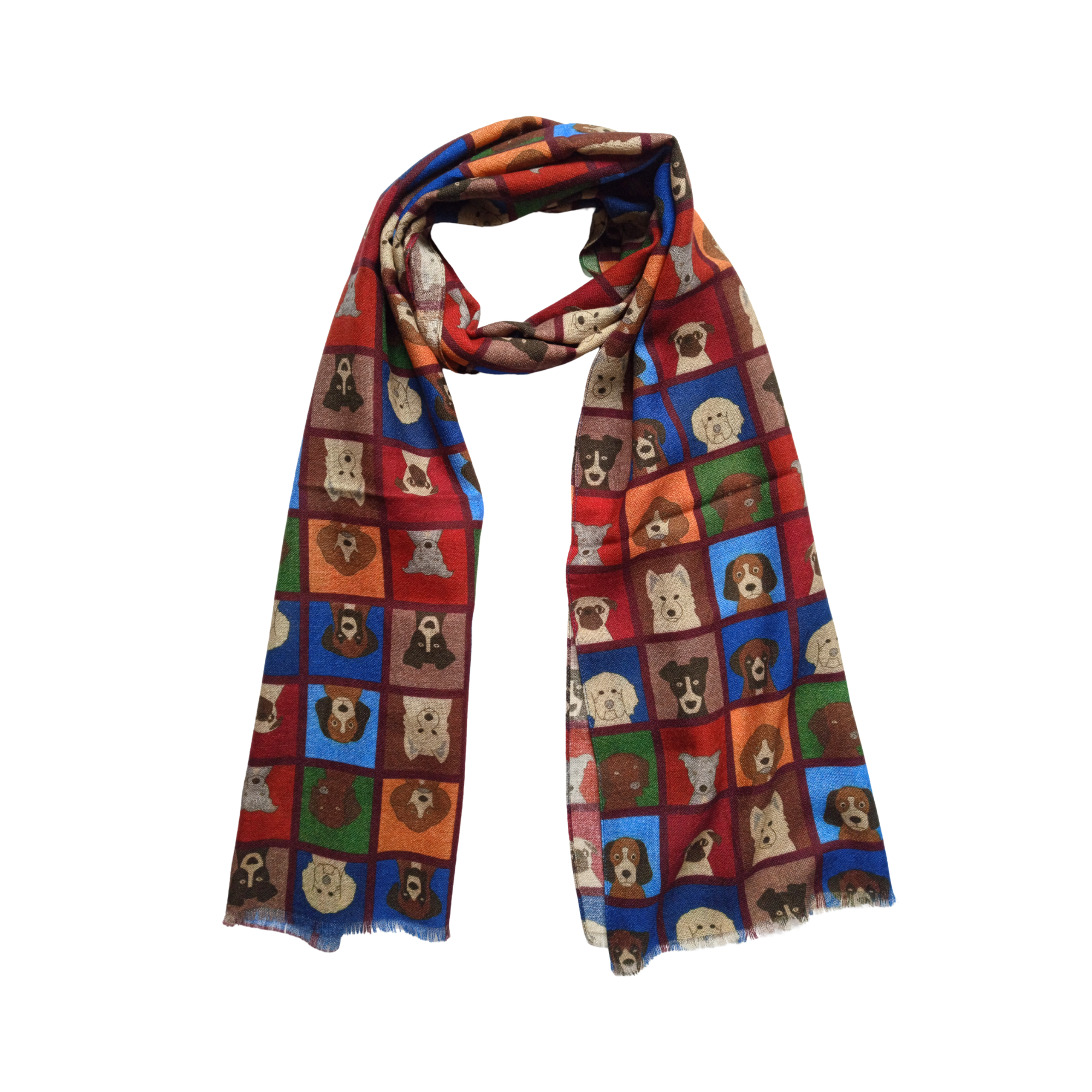El Yapımı Köpek Desenli Yün Şal
