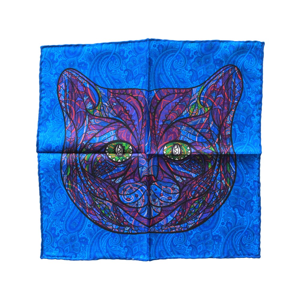 Kedi Desenli İpek Cep Mendili 
