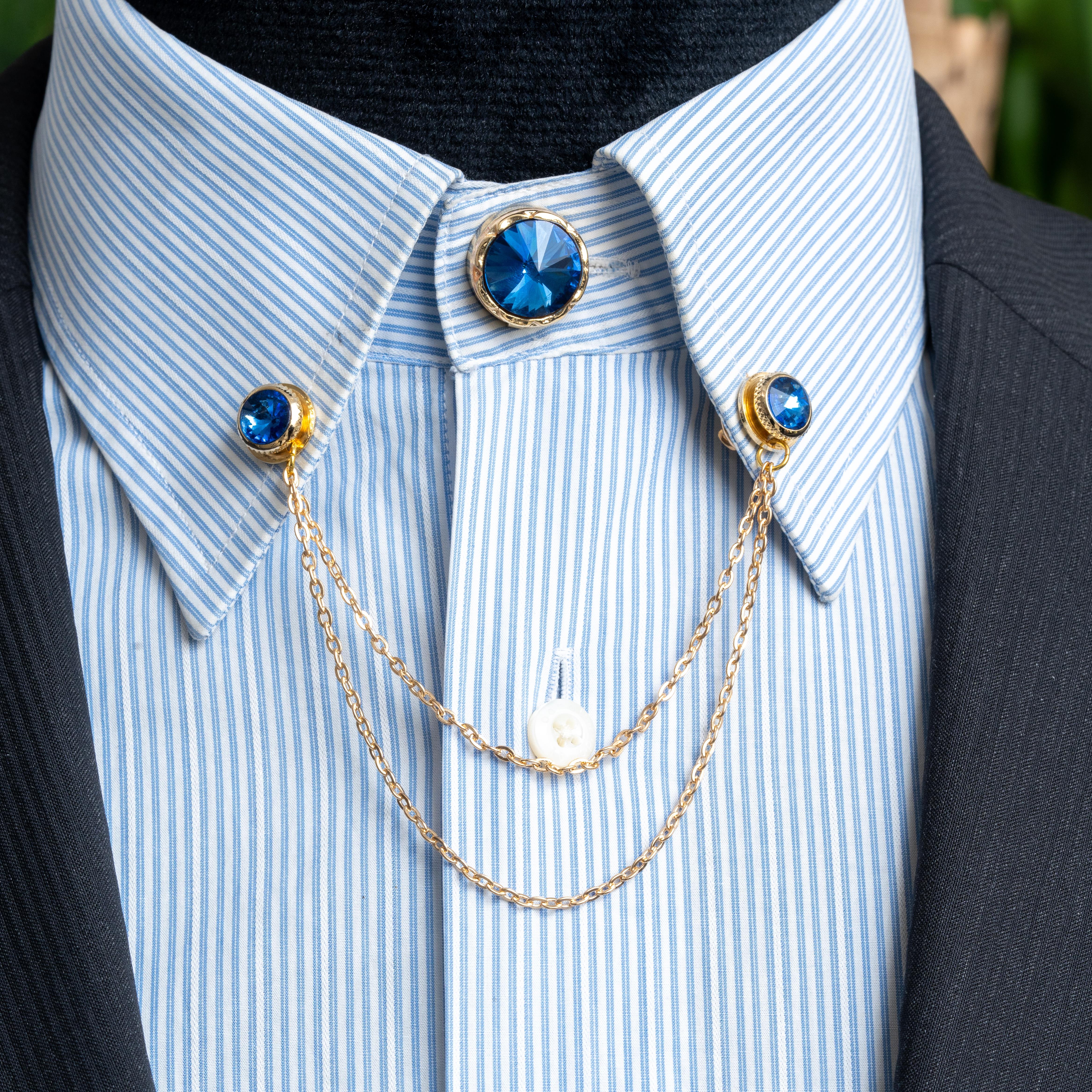 Mavi Taşlı Gömlek Yaka İğnesi