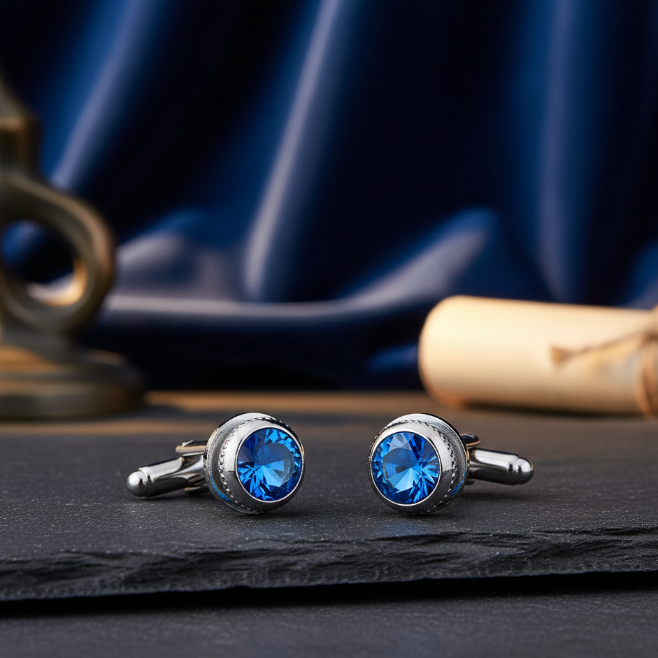 Mavi Taşlı Klasik Kol Düğmesi