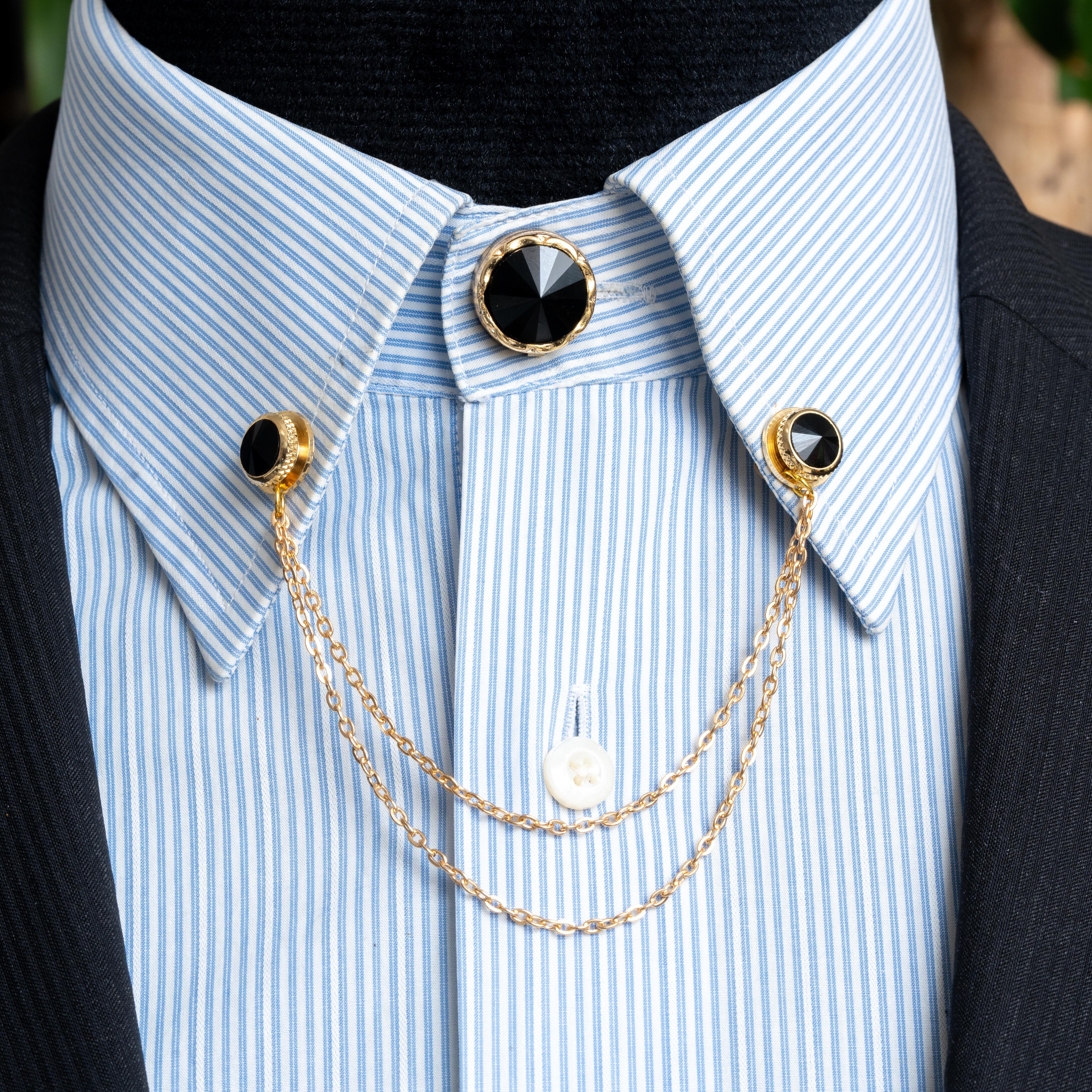 Siyah Taşlı Gömlek Yaka İğnesi