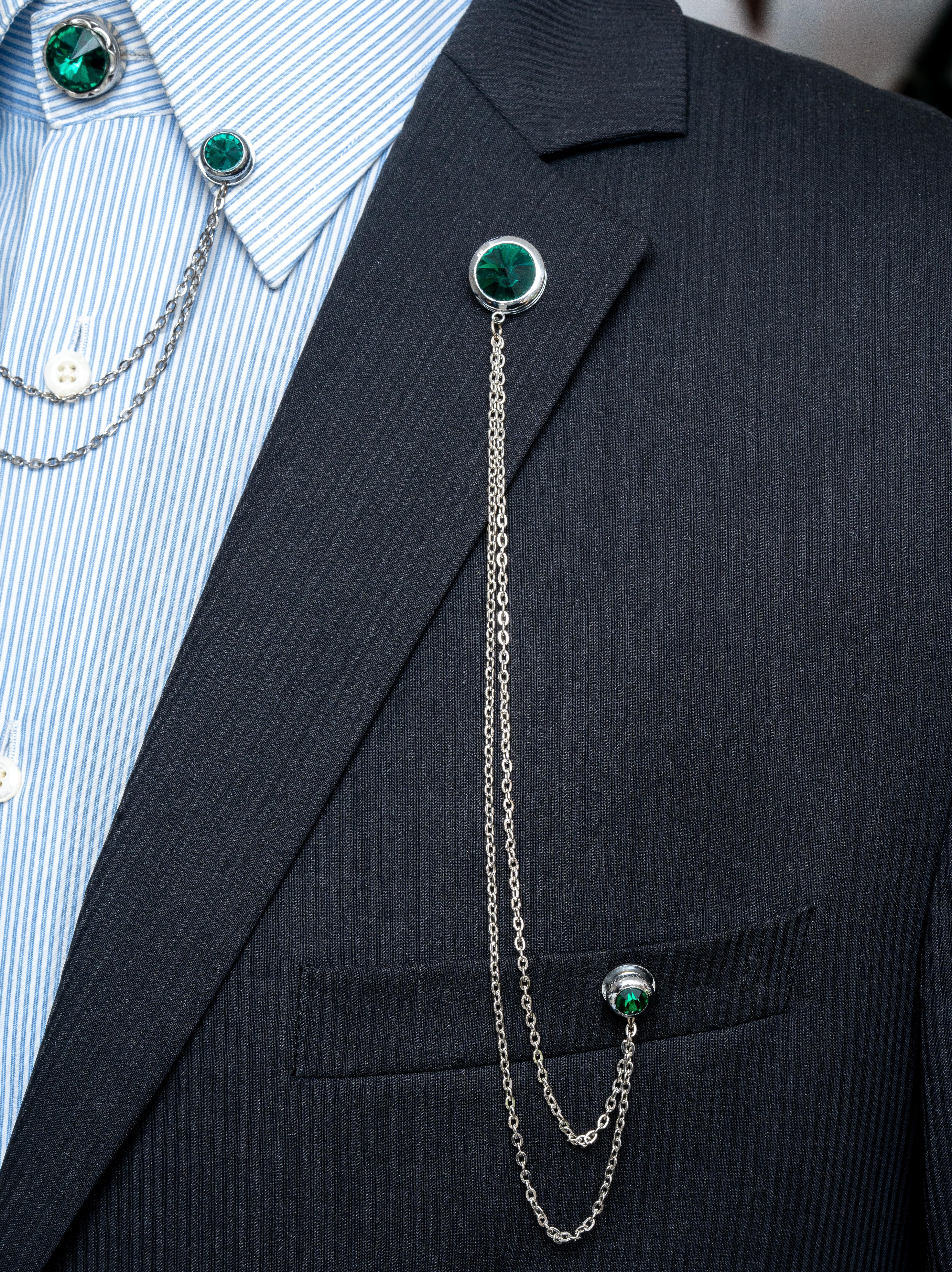 Yeşil Taşlı Ceket & Gömlek Aksesuar Seti