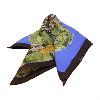 Avcılık Desenli İpek Cep Mendili 