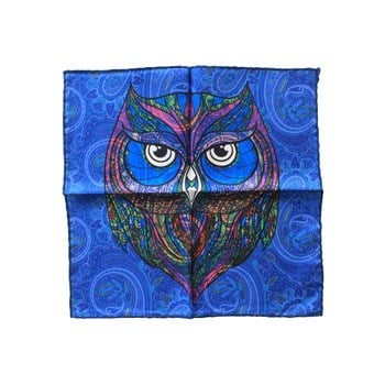 Baykuş Desenli İpek Cep Mendili 