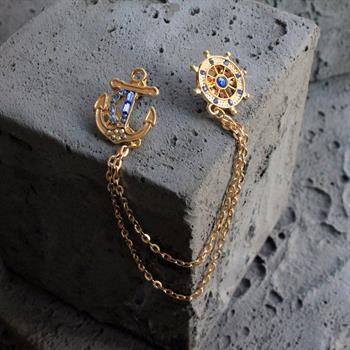 Çapa ve Dümen Figürlü Gömlek Yaka İğnesi