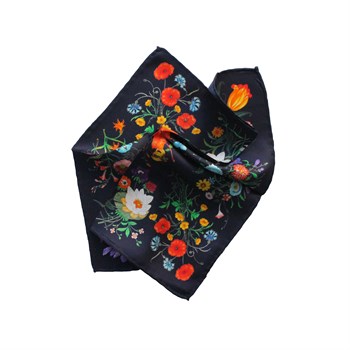 Çiçek Desenli İpek Cep Mendili