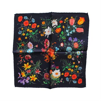 Çiçek Desenli İpek Cep Mendili