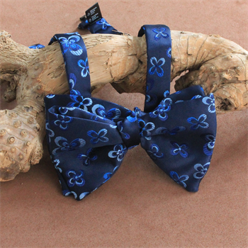 Çiçek Desenli Lacivert Açık Papyon