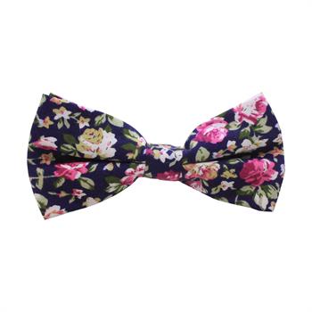 Çiçek Desenli Lacivert Papyon