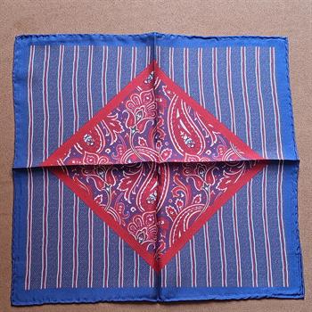 Çizgi ve Şal Desenli İpek Cep Mendili