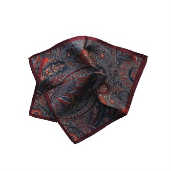 Desenli Bordo İpek Cep Mendili