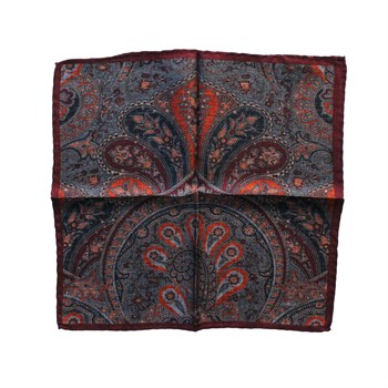 Desenli Bordo İpek Cep Mendili