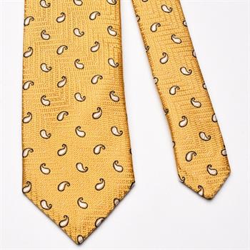 Desenli Sarı İpek Kravat
