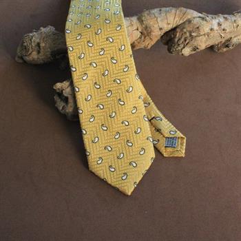 Desenli Sarı İpek Kravat