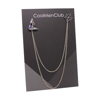 Dümen ve Yelkenli Figürlü Ceket Yaka İğnesi