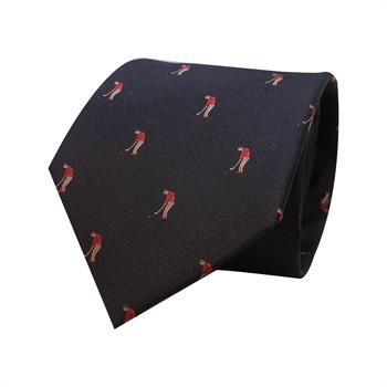 Golf Desenli Siyah İpek Kravat