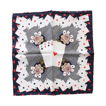 İskambil Kartı Desenli İpek Cep Mendili 