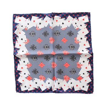 İskambil Kartı Desenli İpek Cep Mendili 