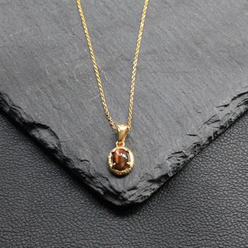 Kaplan Gözü Doğal Taşlı Gümüş Kolye