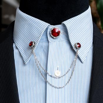 Kırmızı Taşlı Ceket & Gömlek Aksesuar Seti