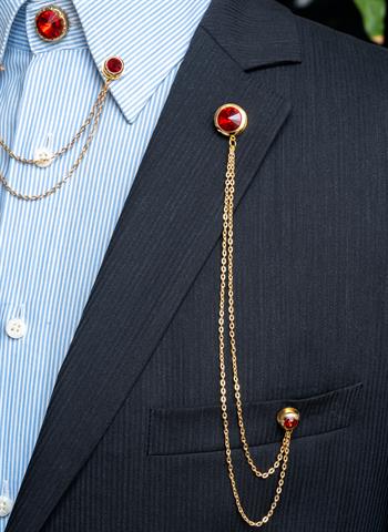 Kırmızı Taşlı Ceket & Gömlek Aksesuar Seti