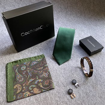 Kravat Cep Mendili Geçmeli Kol Düğmesi Bileklik Hediye Seti