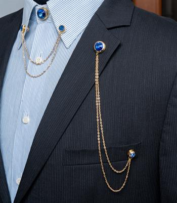 Mavi Taşlı Ceket & Gömlek Aksesuar Seti