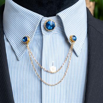 Mavi Taşlı Ceket & Gömlek Aksesuar Seti