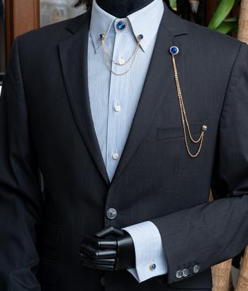 Mavi Taşlı Ceket Yaka İğnesi