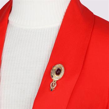 Mor Taşlı Ceket Yaka Broşu